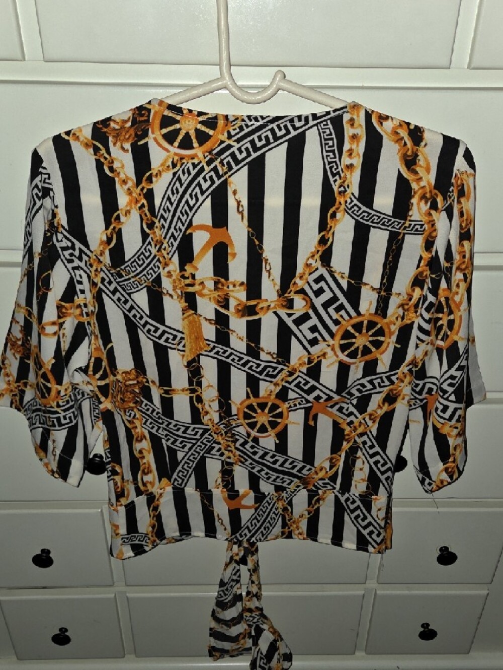 Black & White Striped Chain-Print Wrap Top - Picture 4 of 5